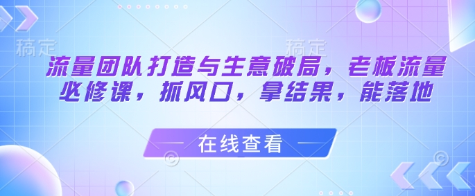 流量团队打造与生意破局，老板流量必修课，抓风口，拿结果，能落地-天星云网创