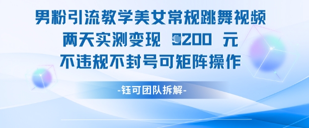 男粉引流教学美女常规跳舞视频两天实测变现1k+，不违规不封号可矩阵操作-天星云网创