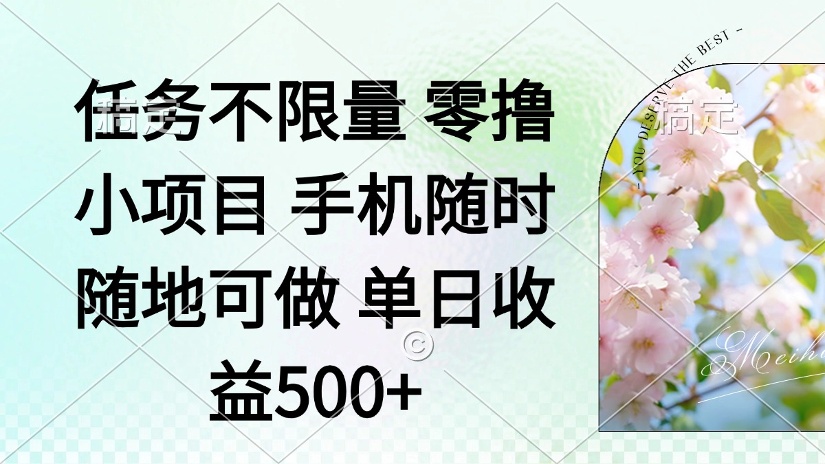 零撸小项目 手机随时可做 任务不限量 单日收益500＋-天星云网创