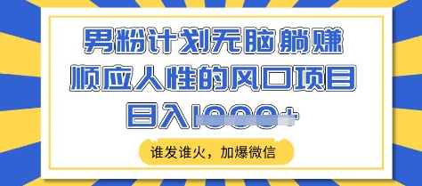 男粉计划无脑躺Z，顺应人性的风口项目，谁发谁火，加爆微信，日入多张【揭秘】-天星云网创