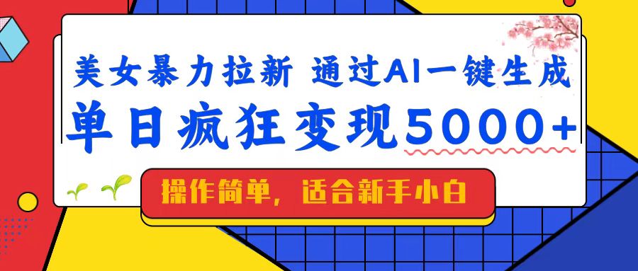 美女暴力拉新，通过AI一键生成，单日疯狂变现5000+，纯小白一学就会！知源共链|免费获取全站资源|免费视频资源|无会员免费资源平台|无限制资源下载|免费赚钱平台|小程序赚钱|赚钱项目网站|免费看视频获取奖励|免费资源下载|免费视频赚钱知源共链