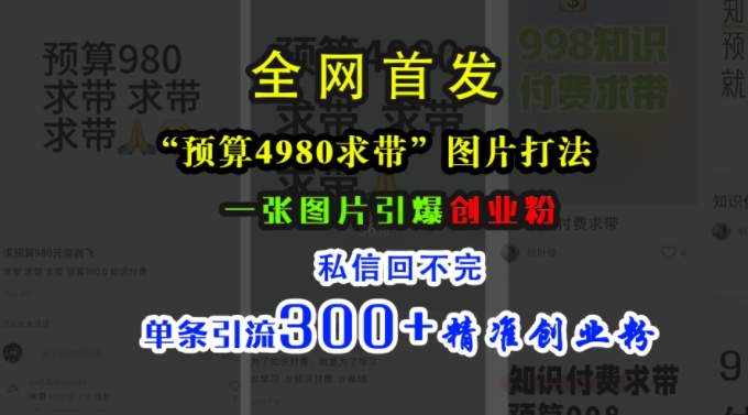 小红书“预算4980带我飞”图片打法，一张图片引爆创业粉，私信回不完，单条引流300 精准创业粉知源共链|免费获取全站资源|免费视频资源|无会员免费资源平台|无限制资源下载|免费赚钱平台|小程序赚钱|赚钱项目网站|免费看视频获取奖励|免费资源下载|免费视频赚钱知源共链